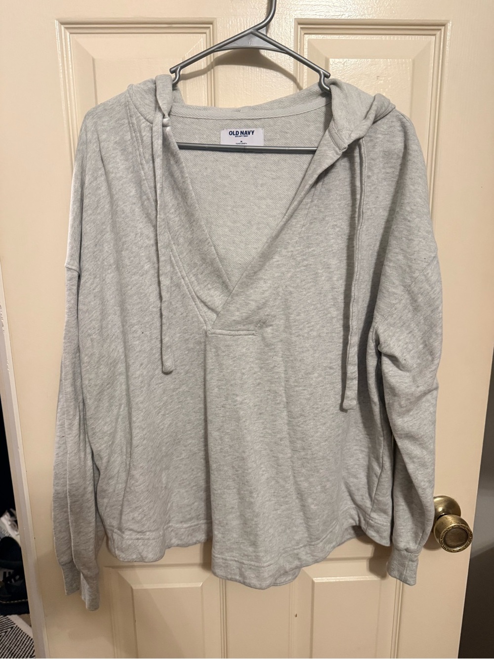 Old Navy Women’s Light Gray Deep V-Neck  med Hoodie Pullover Lightweight